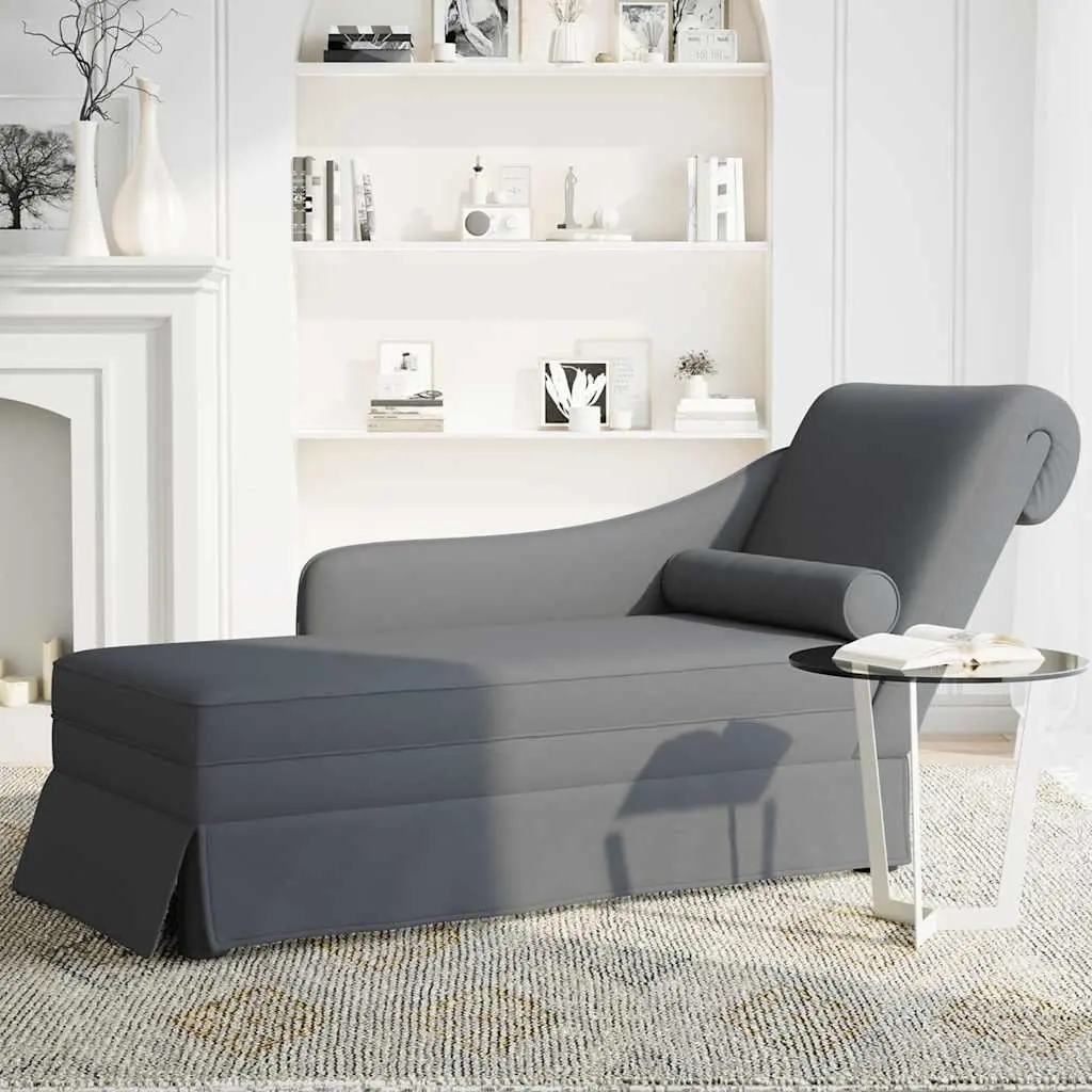 Chaise Lounge Dark Grey Velvet Right Armrest Bolster