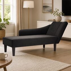 Chaise Lounge with Right Armrest Black Polyester Fabric Relaxation Seating