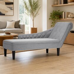 Chaise Lounge Sofa with Lumbar Pillow Right Armrest Button Tufted Living Room
