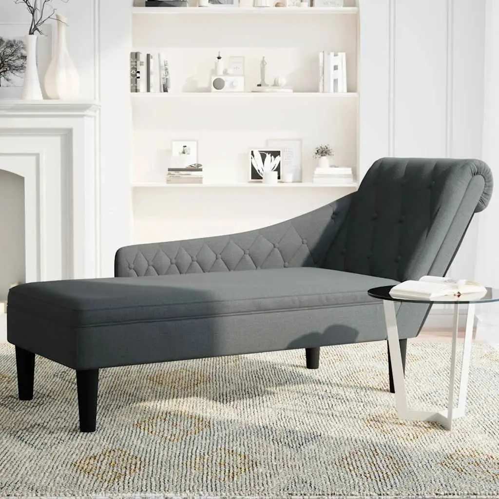Chaise Lounge Chair Grey Fabric Right Armrest Lumbar Pillow Soft Upholstery High Resilience Foam Filling
