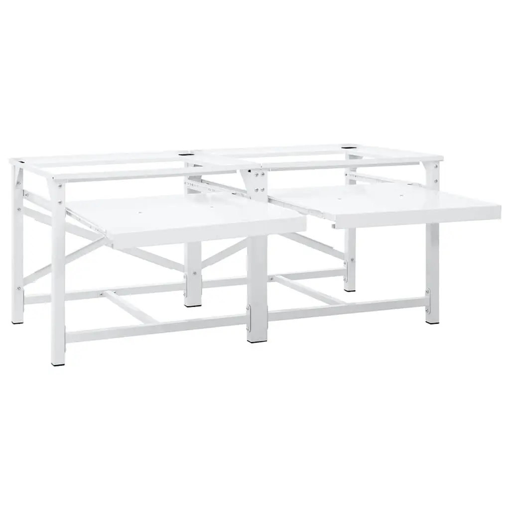 Washing Machine Pedestal White Steel Frame Pull-Out Storage Shelves