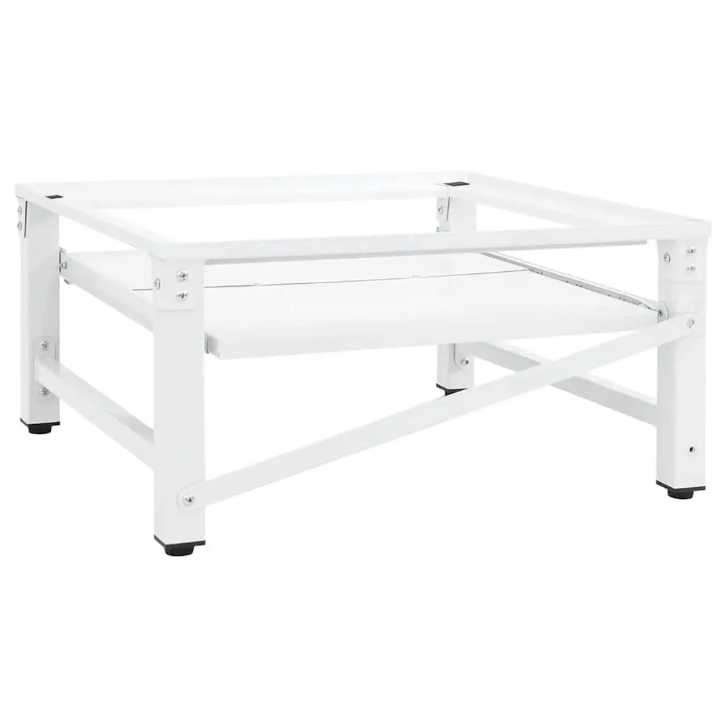 Laundry Pedestal White Steel Frame Storage Riser with Pull-out Shelf for Washing Machines