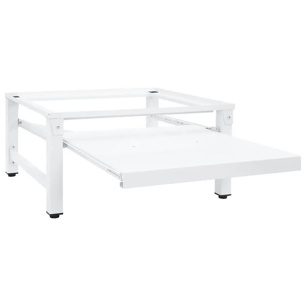 Laundry Pedestal White Steel Frame Storage Riser with Pull-out Shelf for Washing Machines