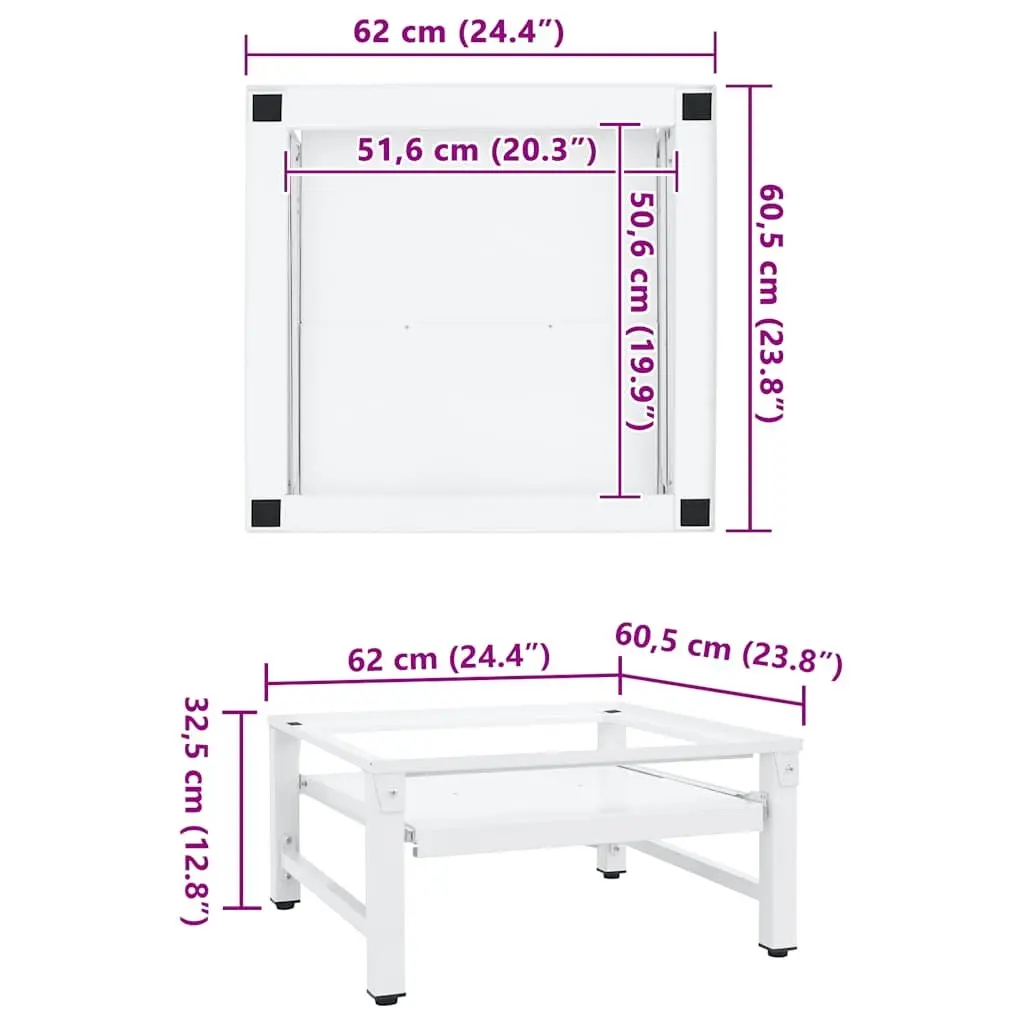 Laundry Pedestal White Steel Frame Storage Riser with Pull-out Shelf for Washing Machines