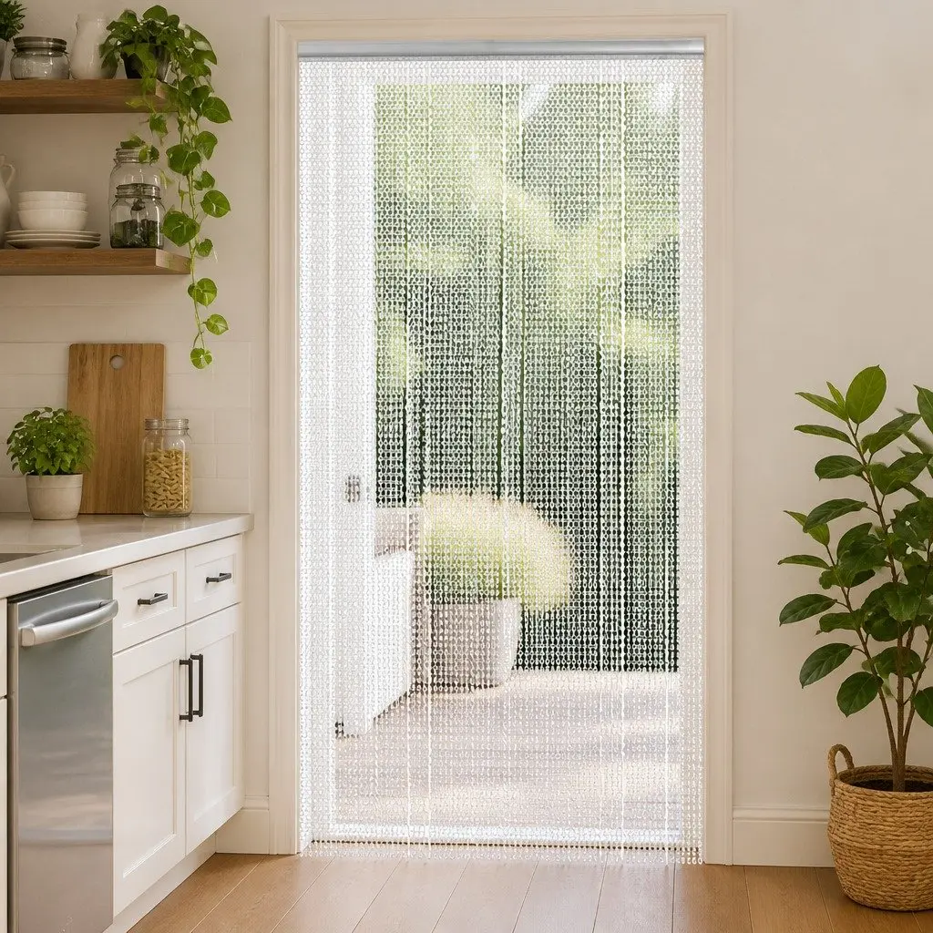Chain Door Fly Screen Silver 100x212 cm Adjustable Aluminium Insect Barrier Curtain