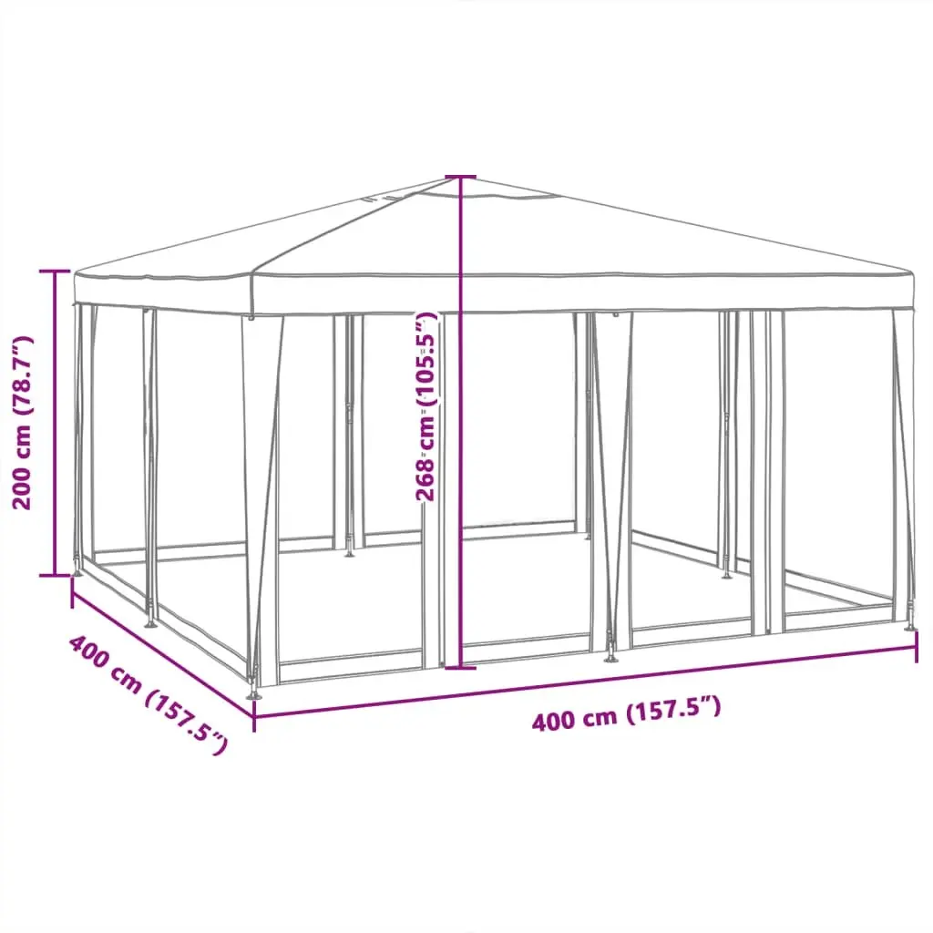 Party Tent Anthracite 4x4m Outdoor Gazebo Canopy with 8 Mesh Sidewalls