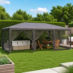 Party Tent 6x4m Outdoor Gazebo Canopy with 10 Mesh Sidewalls Anthracite Garden