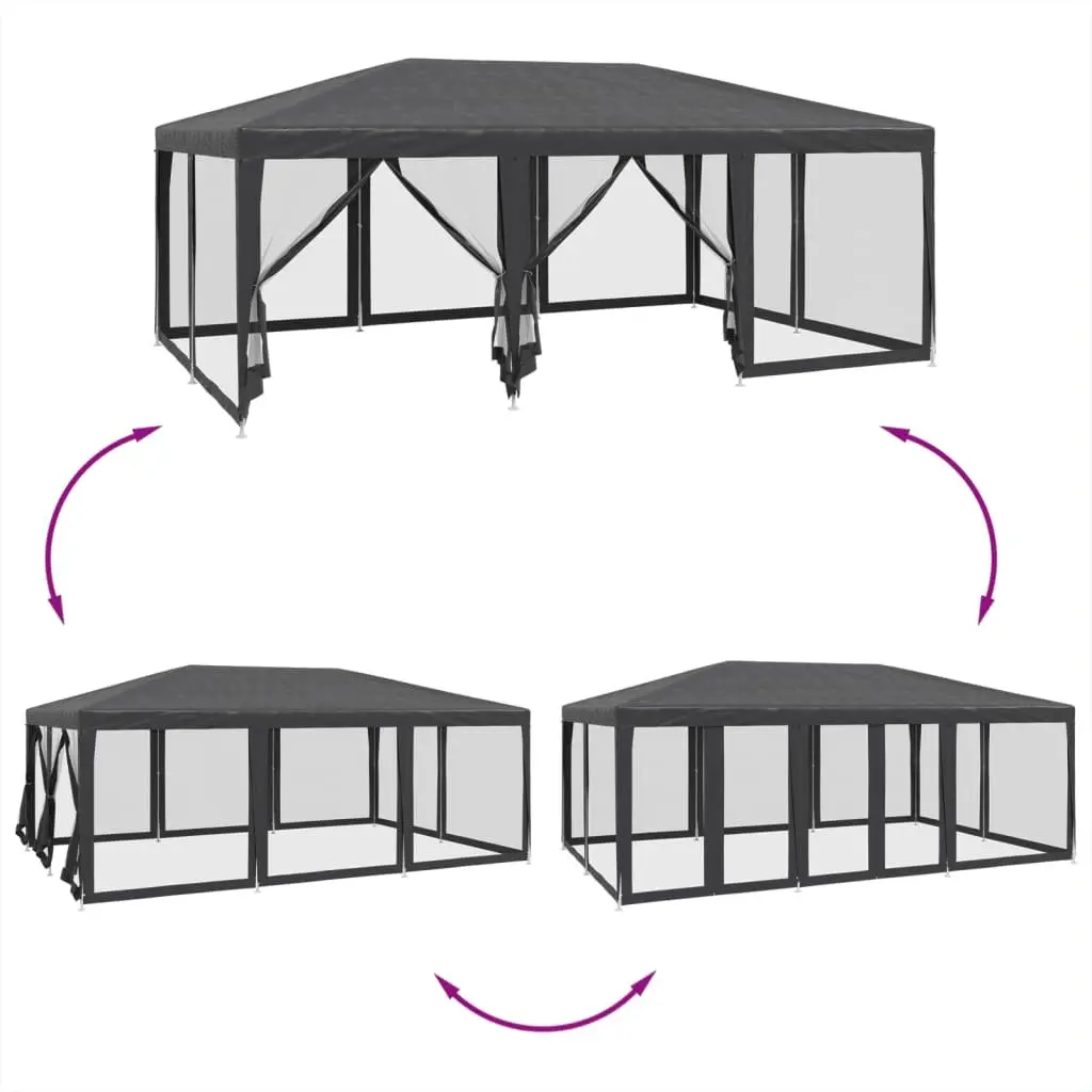 Party Tent Anthracite 6x4m Outdoor Gazebo Canopy with 10 Mesh Sidewalls