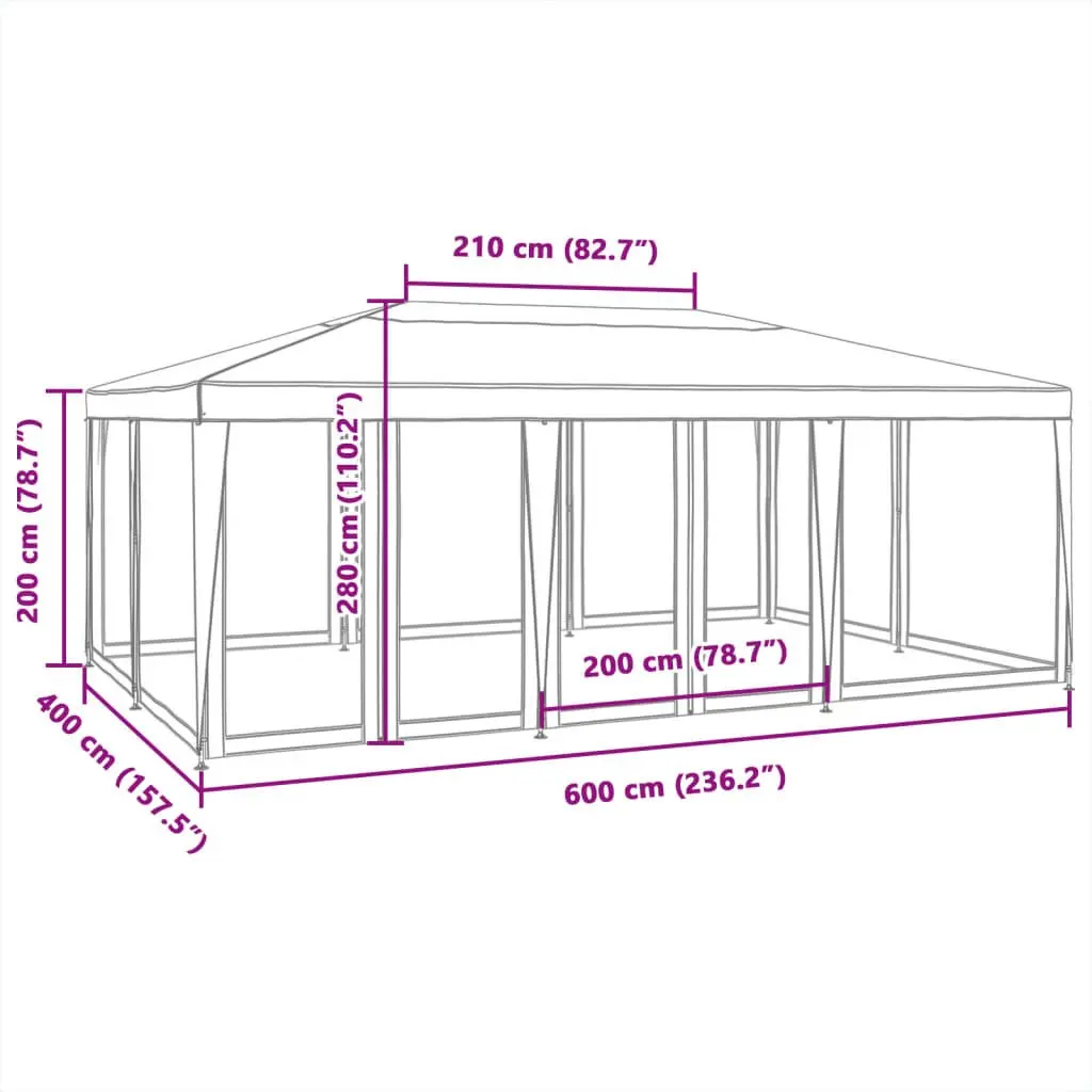 Party Tent Red 6x4m Outdoor Gazebo Canopy with 10 Mesh Sidewalls
