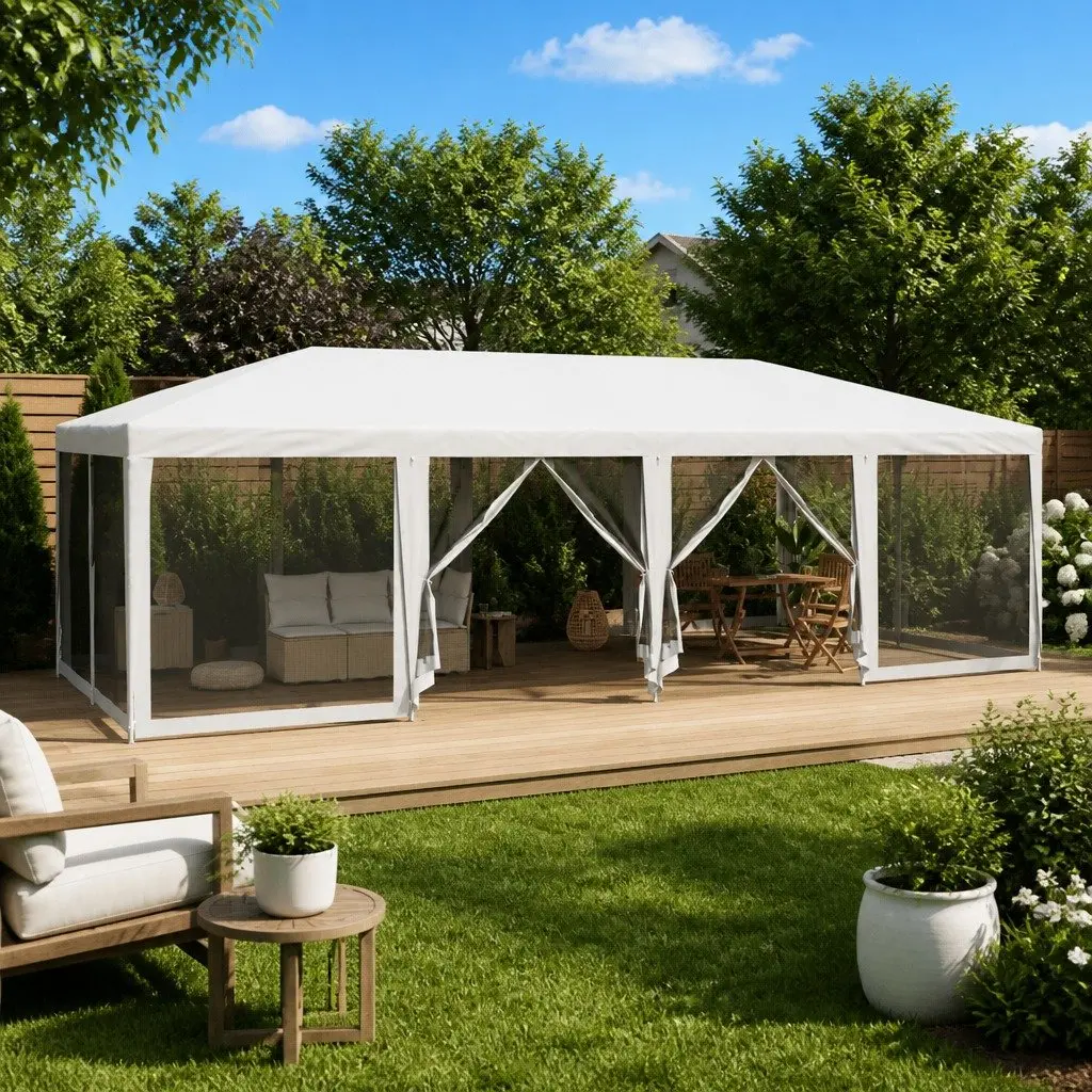 Party Tent White 8x4m Outdoor Gazebo with 12 Mesh Sidewalls