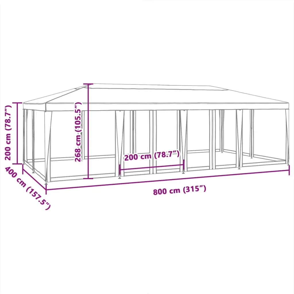 Party Tent White 8x4m Outdoor Gazebo with 12 Mesh Sidewalls