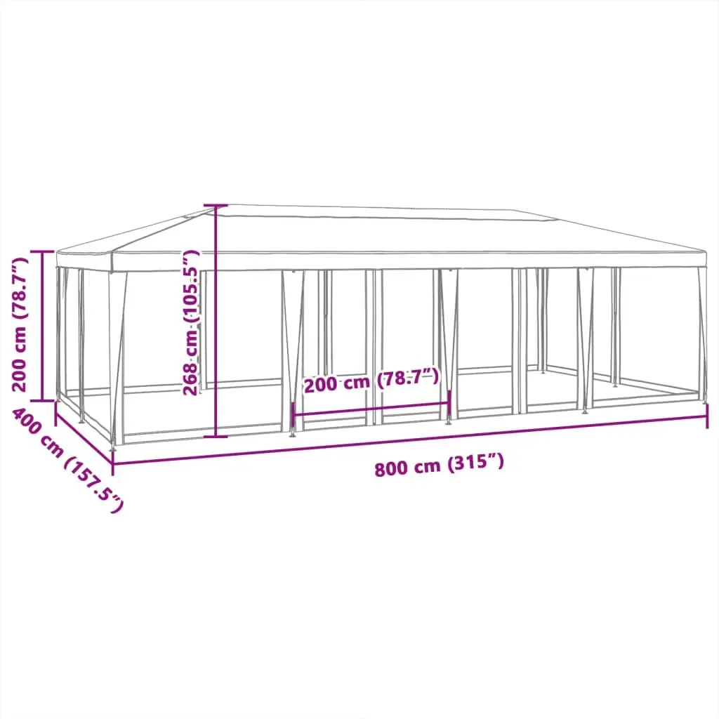 Party Tent Anthracite 8x4m Outdoor Gazebo with 12 Mesh Sidewalls for Sun and Insect Protection