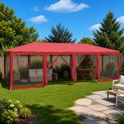 Compact 8x4m Party Tent with Mesh Panels - Red Canopy
