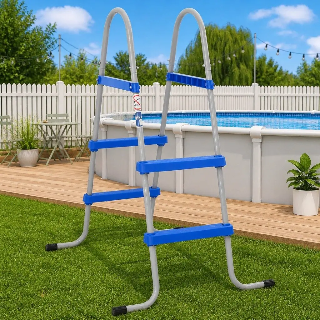 Pool Ladder Blue 84cm Steel Plastic Non-Slip Steps