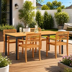 Outdoor Dining Table: Acacia Wood with Steel Legs
