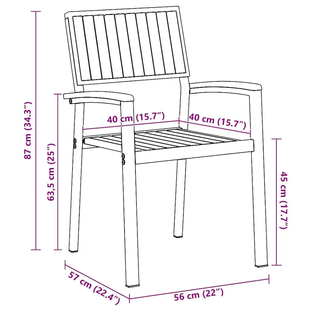 Stacking Chair 2 pcs Brown 56 x 57 x 87 cm Solid Acacia Wood Outdoor Garden