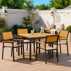 Outdoor Stacking Chair 4 Piece Set Brown Garden Patio Acacia Wood Seating