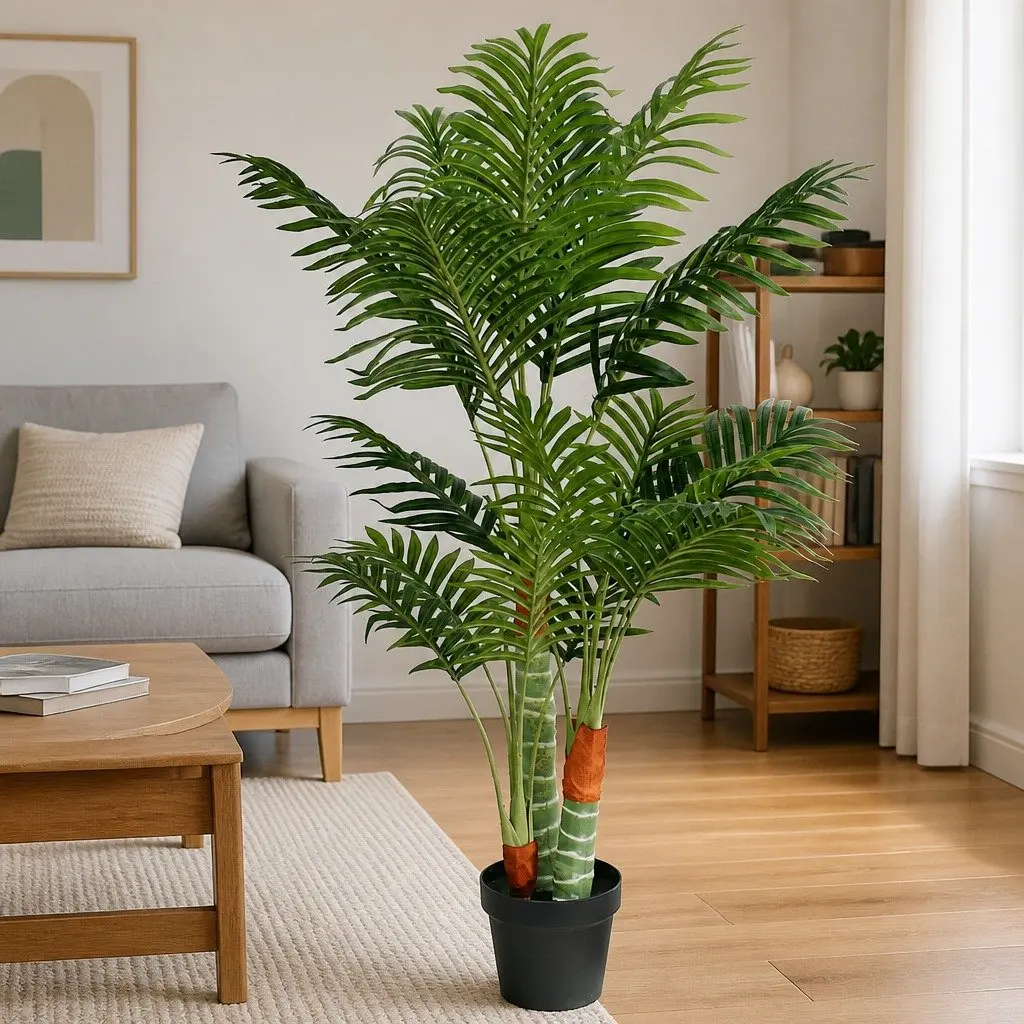 Artificial Palm Tree Green 120cm Three Trunks Indoor Outdoor Decorative Plant Pot