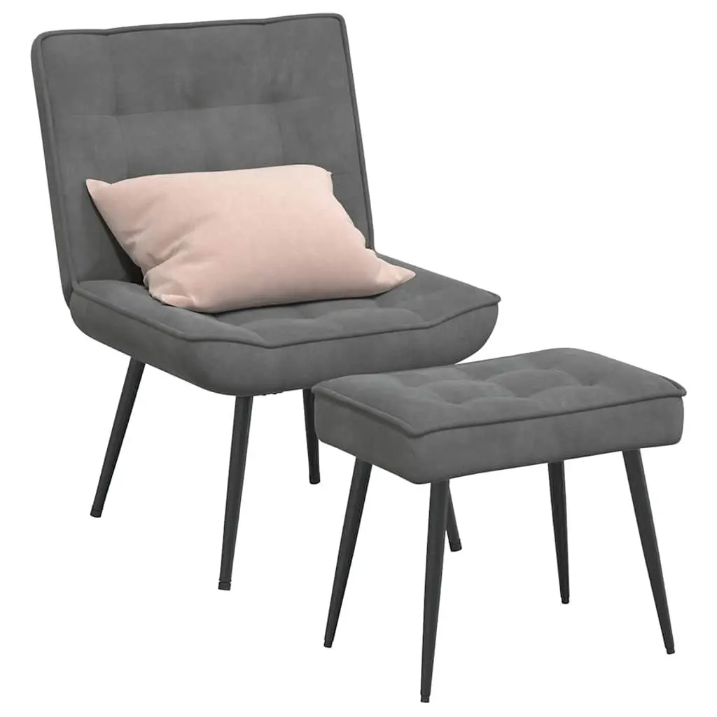 Relaxing Chair Grey Velvet Upholstery Integrated Footrest Comfort