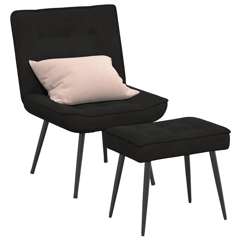 Relaxing Chair Black Velvet Upholstered Lounge Seat with Integrated Footrest