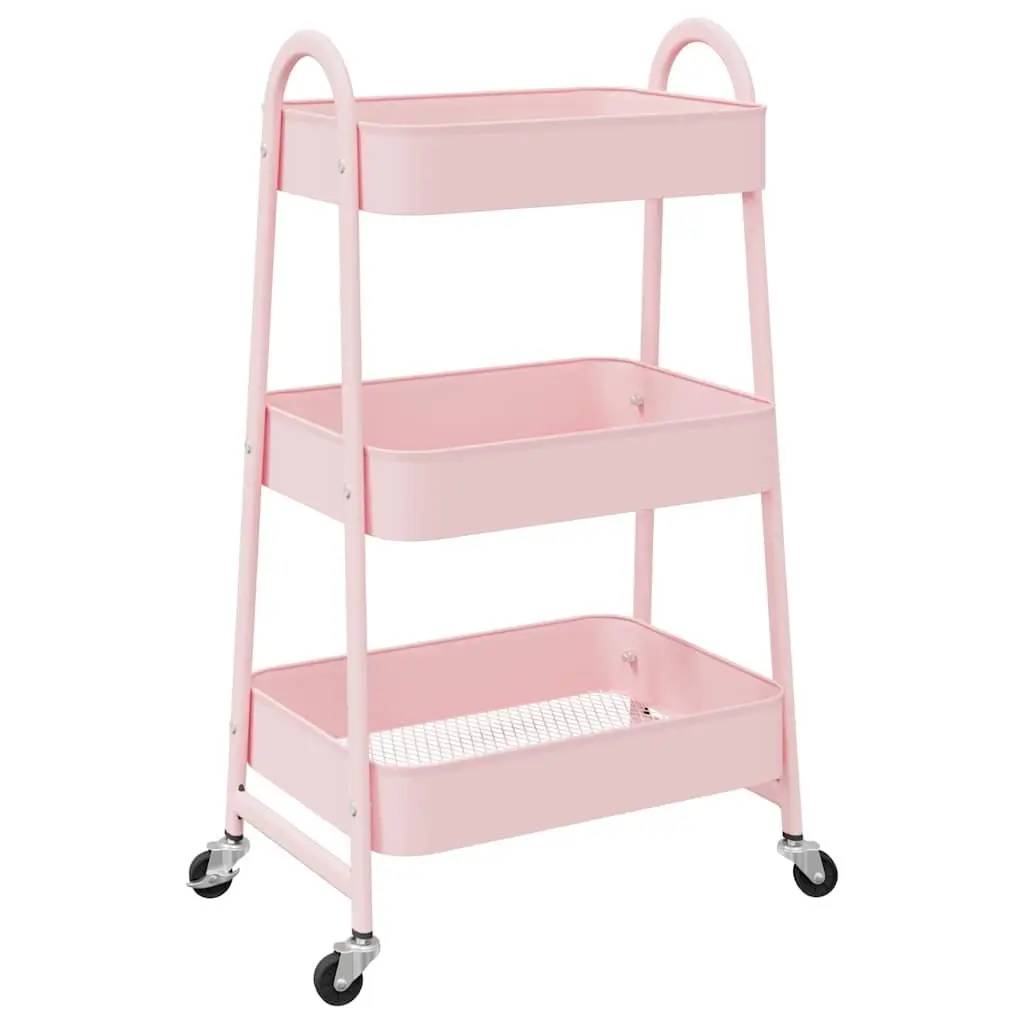 Storage Trolley White 3-Tier Heavy-Duty Steel Mobile Organiser Cart with Casters and Brakes
