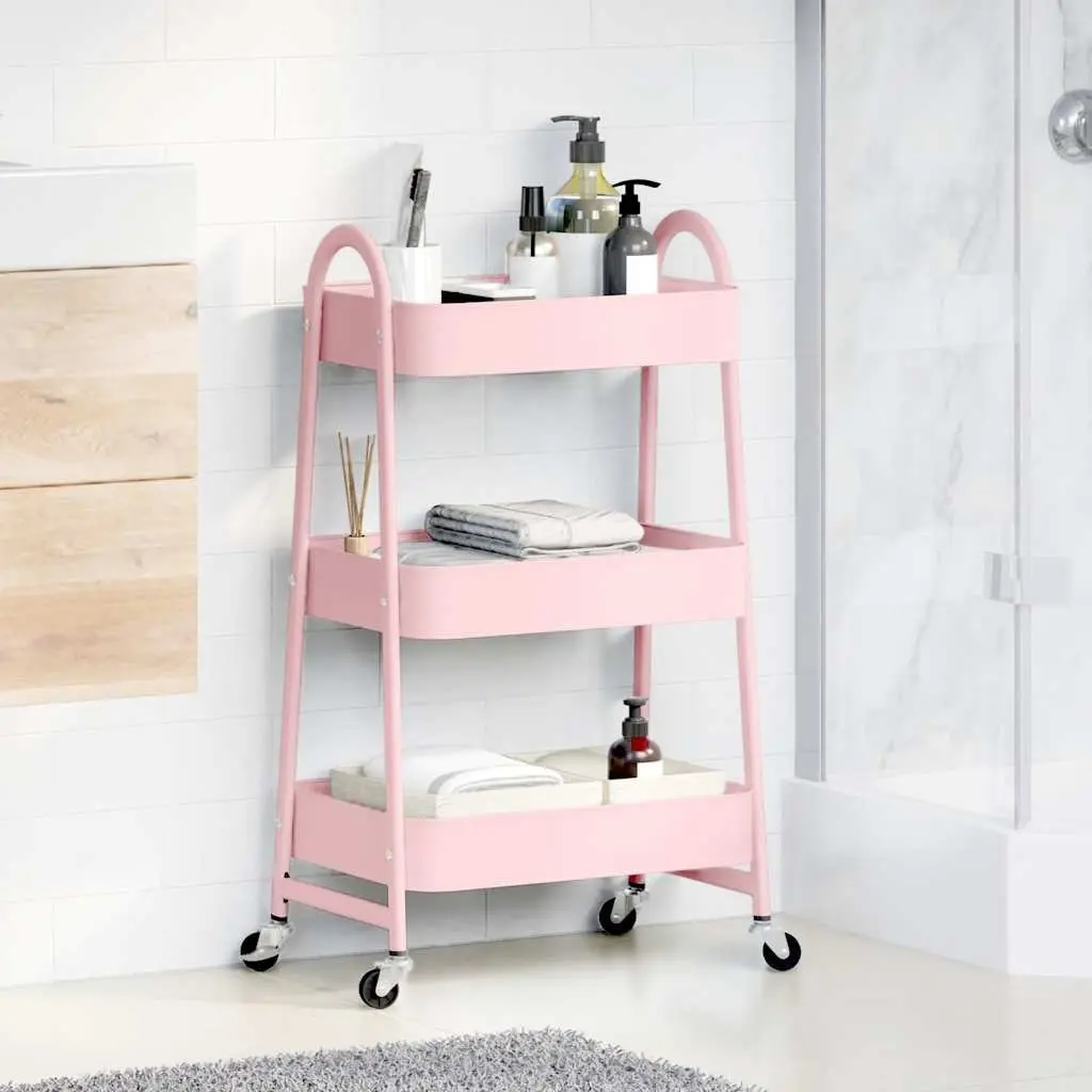Storage Trolley White 3-Tier Heavy-Duty Steel Mobile Organiser Cart with Casters and Brakes