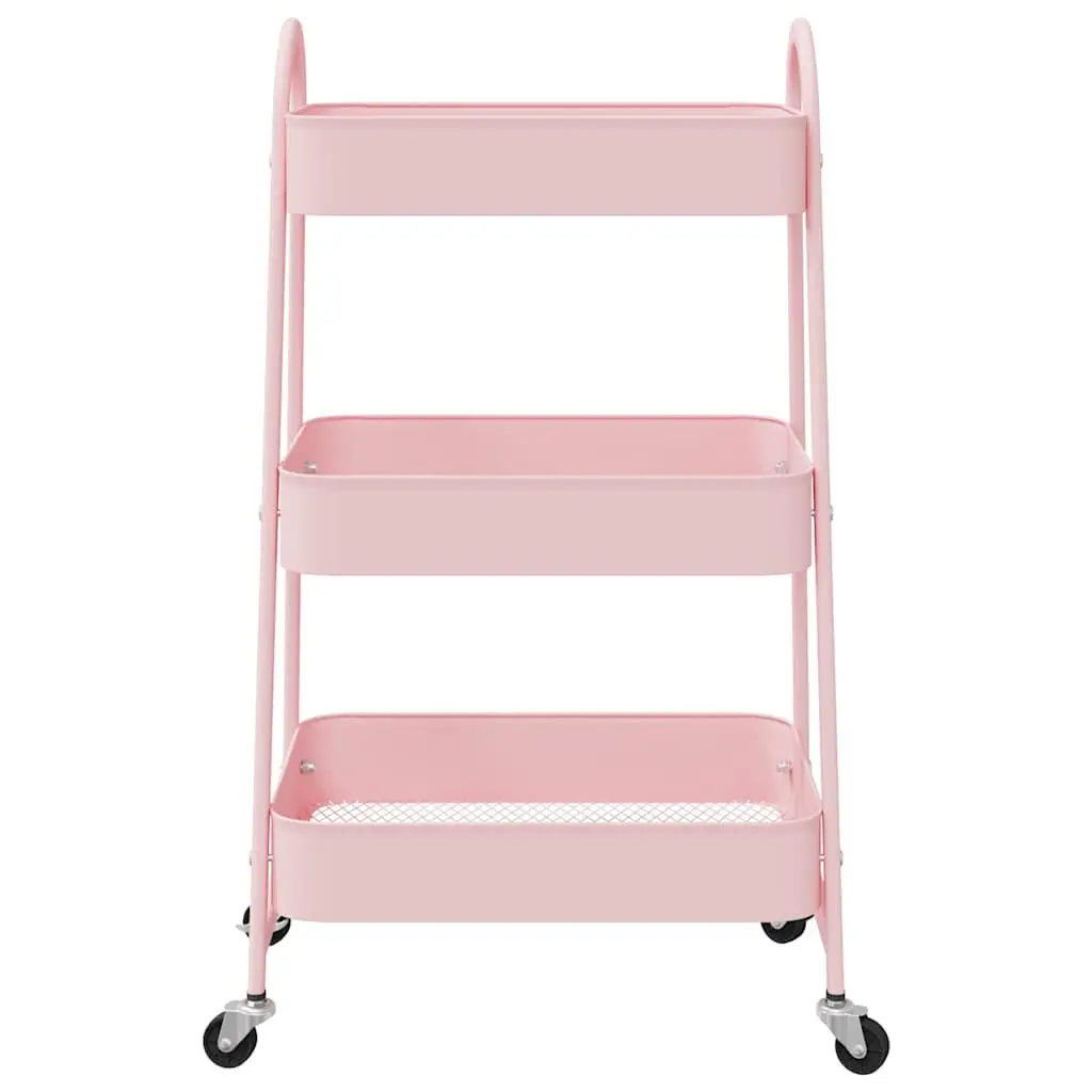 Storage Trolley White 3-Tier Heavy-Duty Steel Mobile Organiser Cart with Casters and Brakes