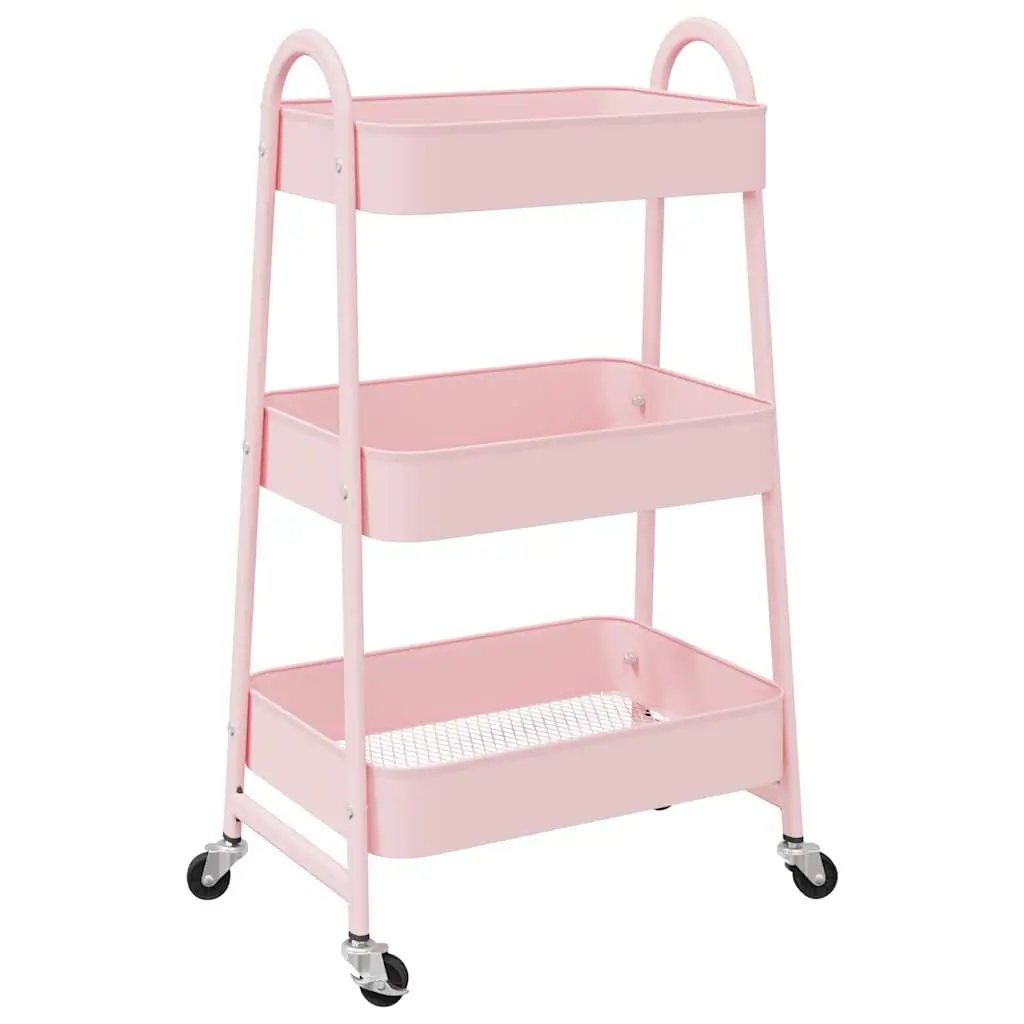 Storage Trolley White 3-Tier Heavy-Duty Steel Mobile Organiser Cart with Casters and Brakes
