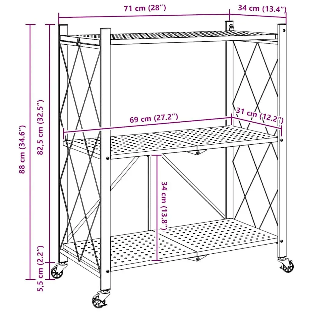 Storage Shelf Blue 71x34x88cm Mobile with Brakes Powder-coated Steel Garage Organizer