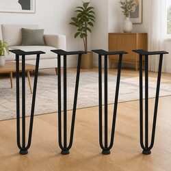 Compact Hairpin Legs Coffee Table Set of 4 in Black Steel
