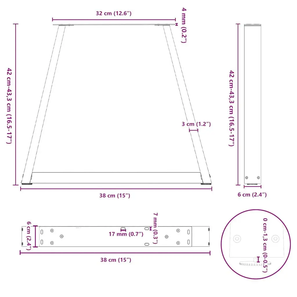 Coffee Table Legs V-Shape Steel Pair Black Modern Furniture Support 38x42-43.3cm
