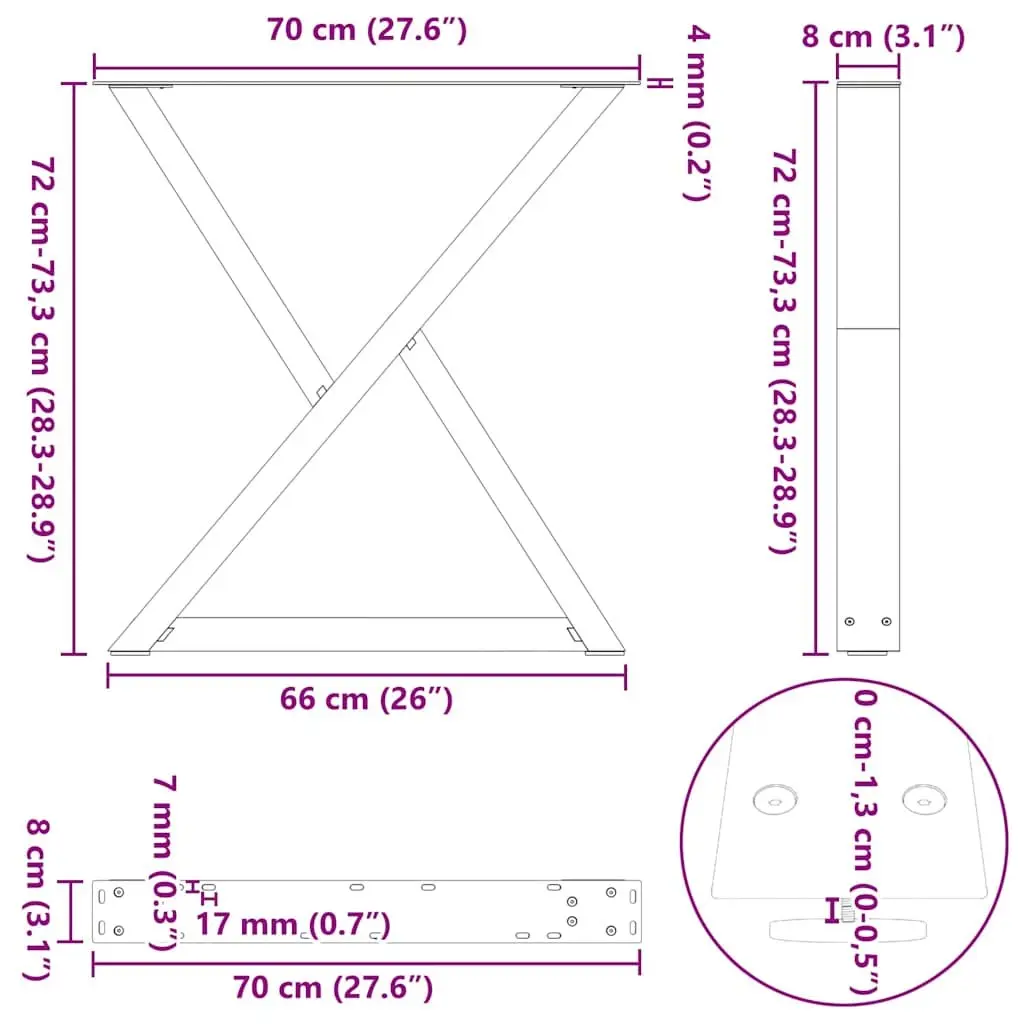 Dining Table Legs Black 70x72-73.3cm Steel Adjustable Feet Levellers
