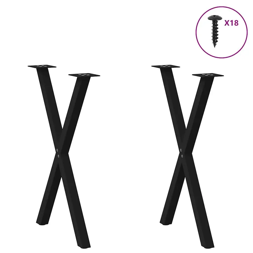 Dining Table Legs Black 57x72cm X-Shaped Steel Support Frame Set 2 pcs