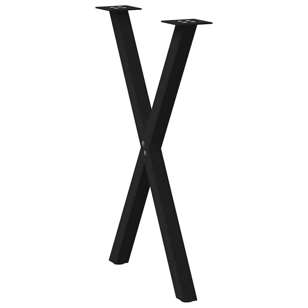Dining Table Legs Black 57x72cm X-Shaped Steel Support Frame Set 2 pcs