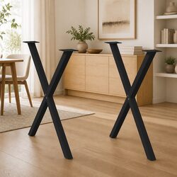 Dining Table Legs X-Shaped Metal 2 pcs Black 70x72-73cm Support Furniture