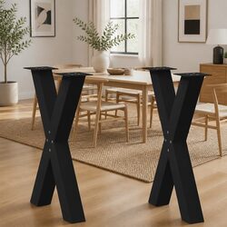 Dining Table Legs X-Shaped 2 pcs Black 60x72cm Steel Support Furniture