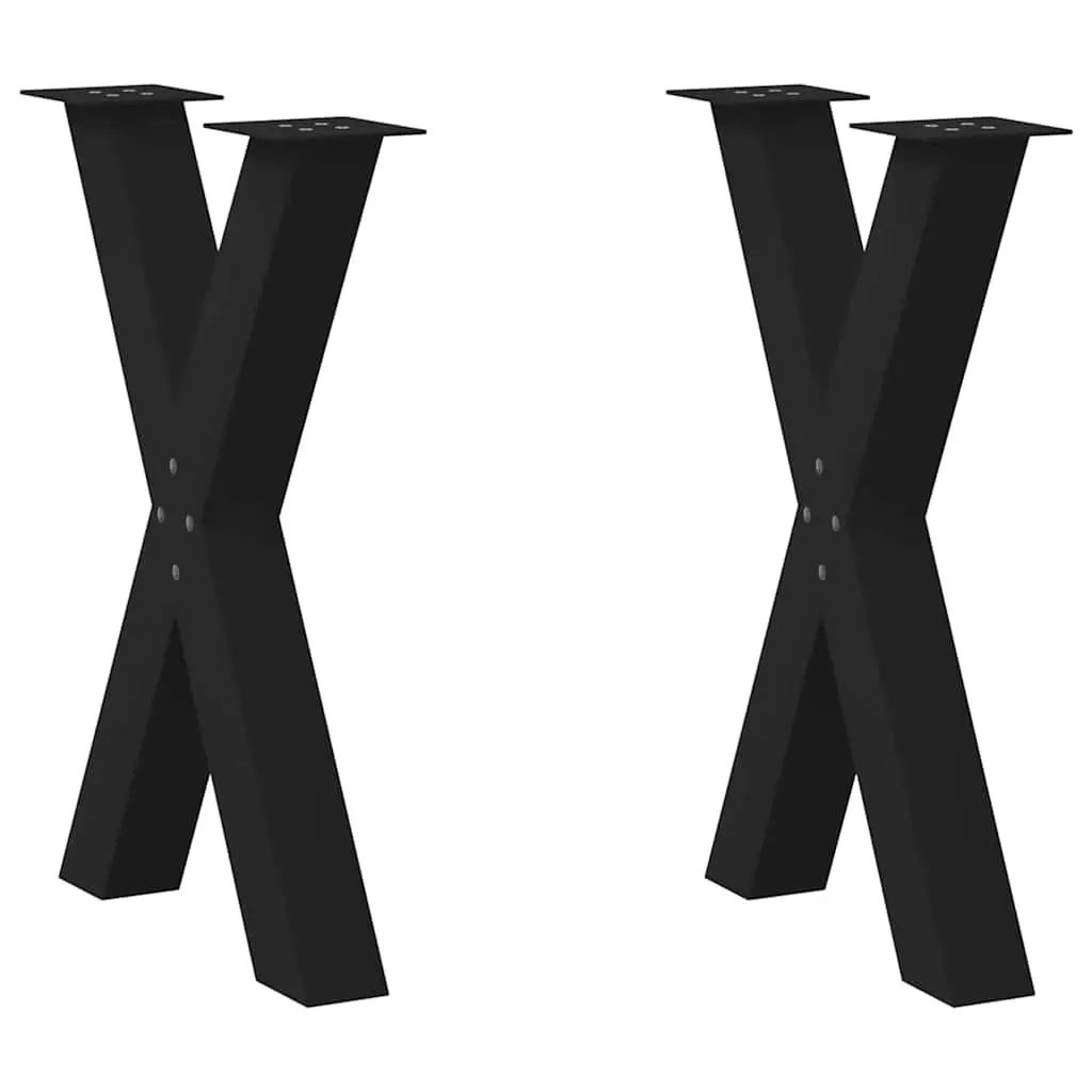 Dining Table Legs Black 60x72cm X-Shaped Steel Support 2 Piece
