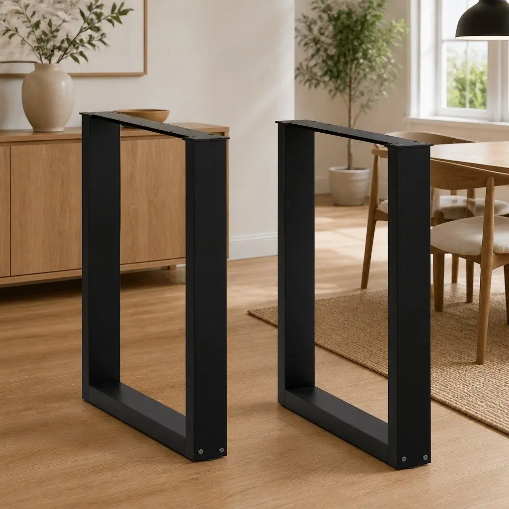 Dining Table Legs U-Shaped Steel Black 60x72-73cm Adjustable Levelers Pack of 2