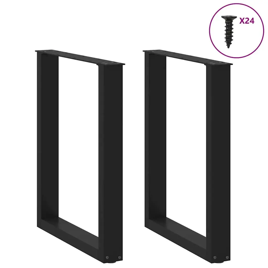 Dining Table Legs Black 60x72-73cm U-Shaped Steel Adjustable Levelers Pack of 2
