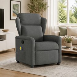 Compact Grey Fabric Massage Recliner Chair