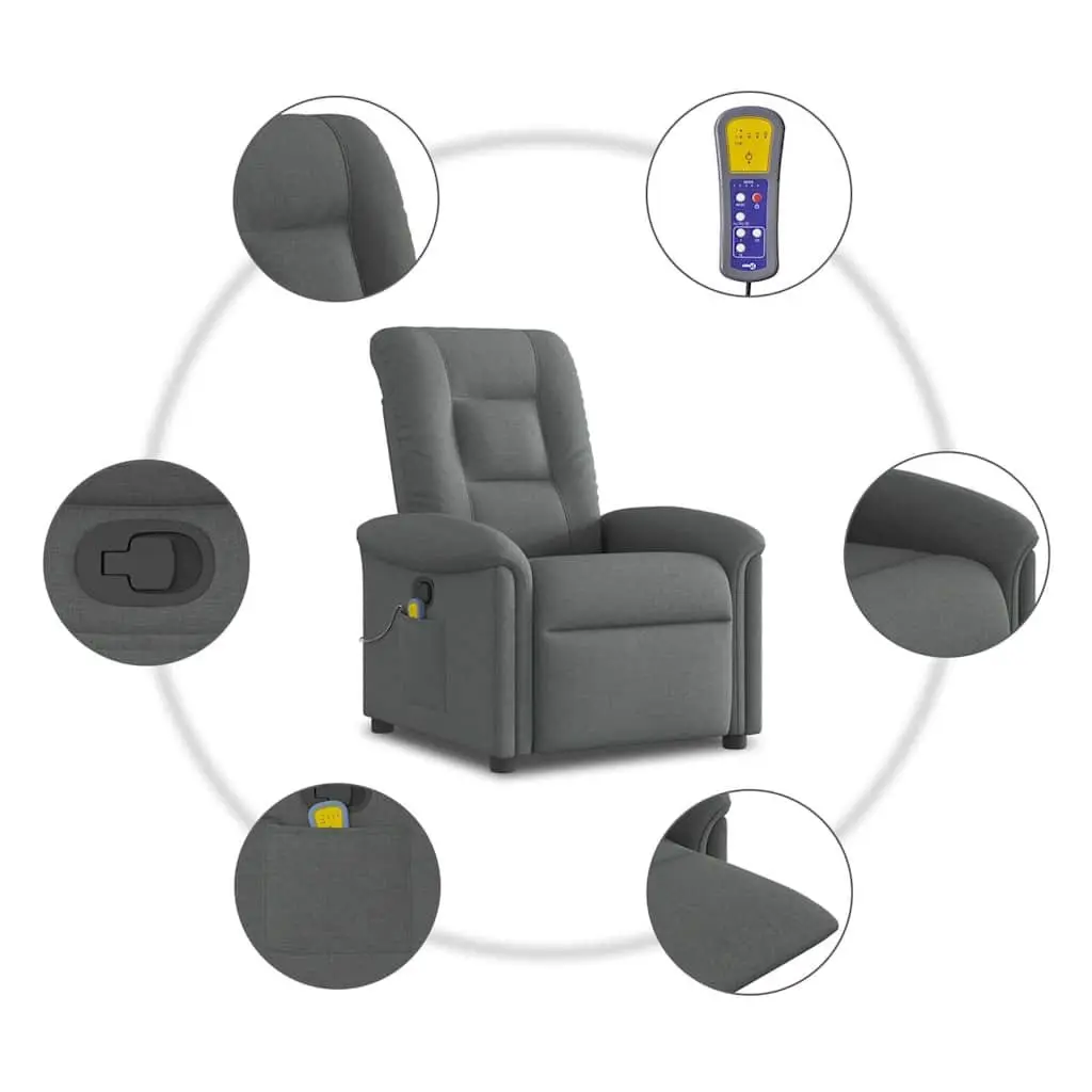 Recliner Chair Grey Fabric Manual Massage Armchair 135 Degree Vibration Footrest