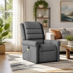 Grey Fabric Recliner Chair with Vibration Massage