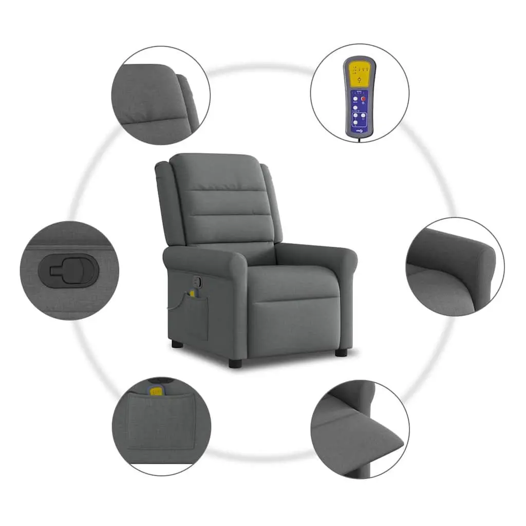 Manual Recline Massage Chair Grey Fabric Vibration Armchair with Thick Padding and Adjustable Footrest