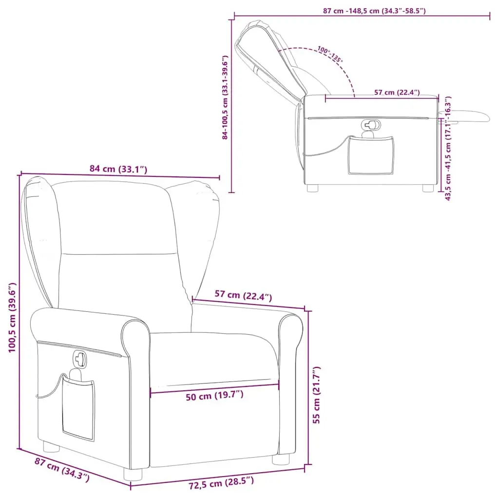 Massage Chair Grey Fabric Vibration Manual Recline 135 Degrees Adjustable Comfort
