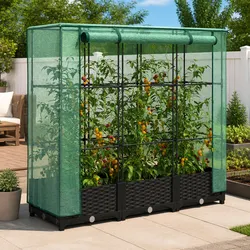 Raised Garden Bed Greenhouse Cover Growing Frame Plant Protector Black Rattan