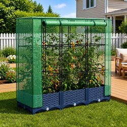 Compact Raised Garden Bed with Greenhouse Protection