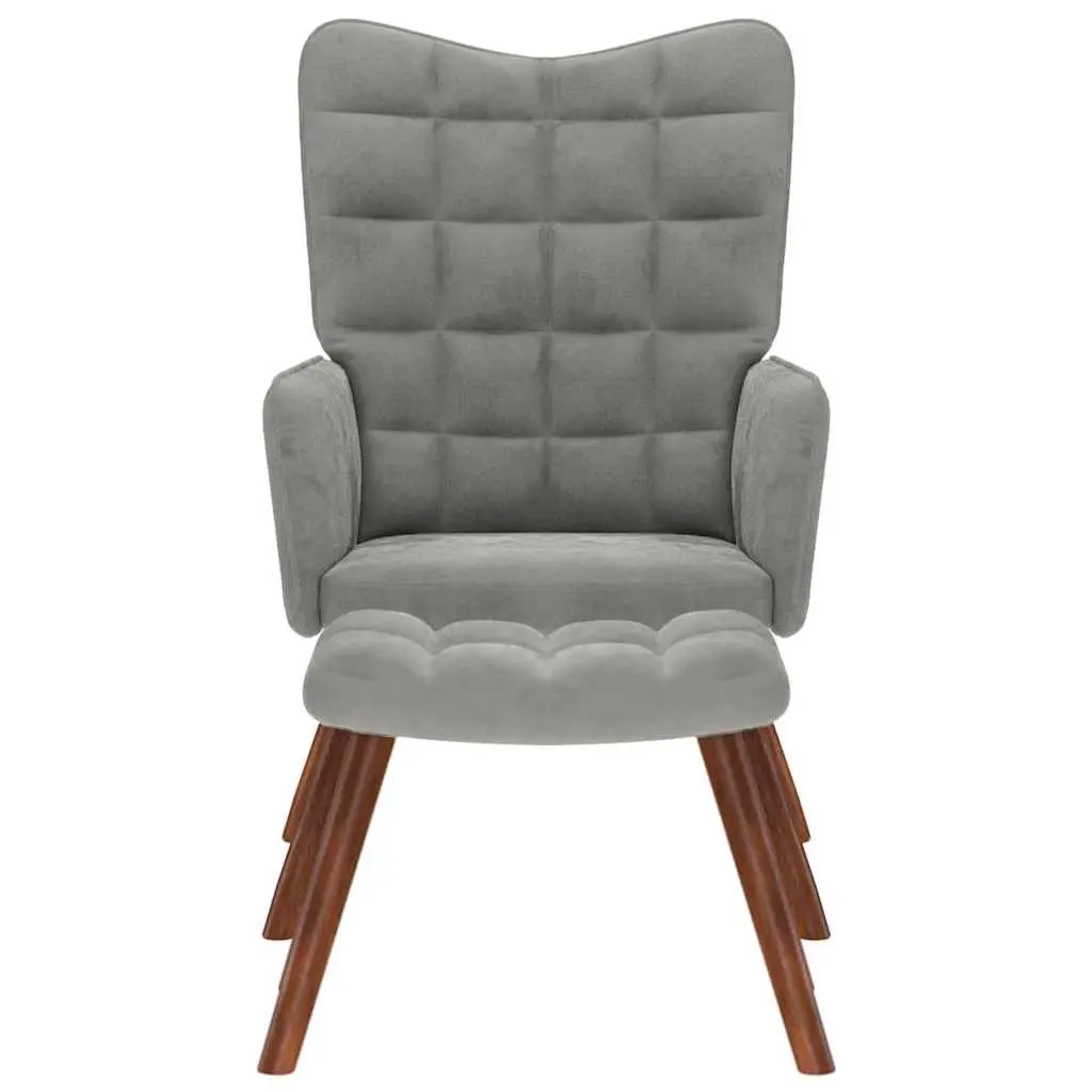 Relaxing Armchair with Footstool Grey Velvet Lounge Chair Bedroom Living Room