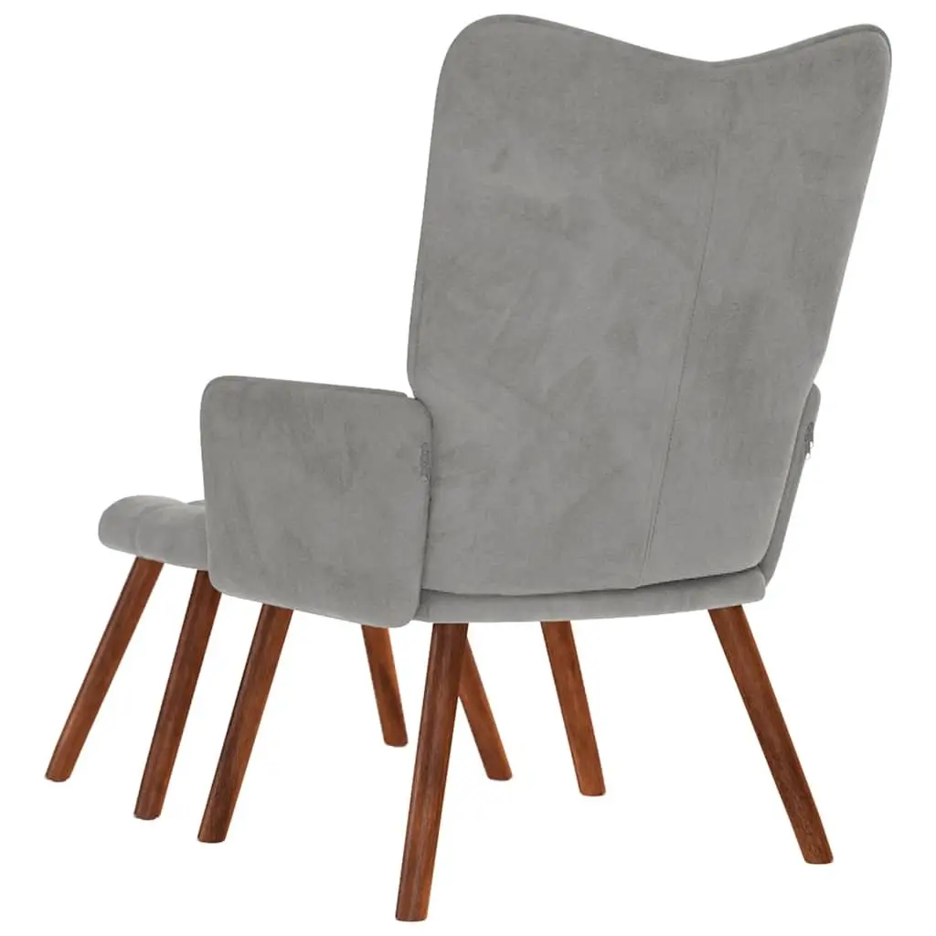 Relaxing Armchair with Footstool Grey Velvet Lounge Chair Bedroom Living Room