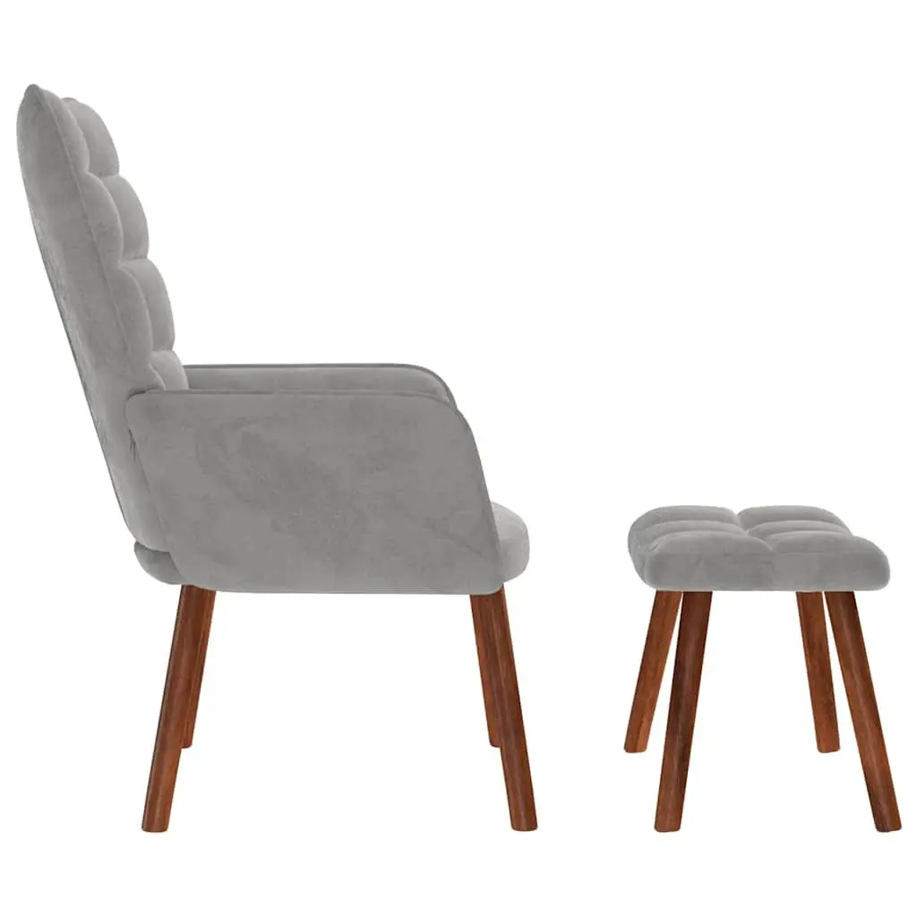 Relaxing Armchair with Footstool Grey Velvet Lounge Chair Bedroom Living Room