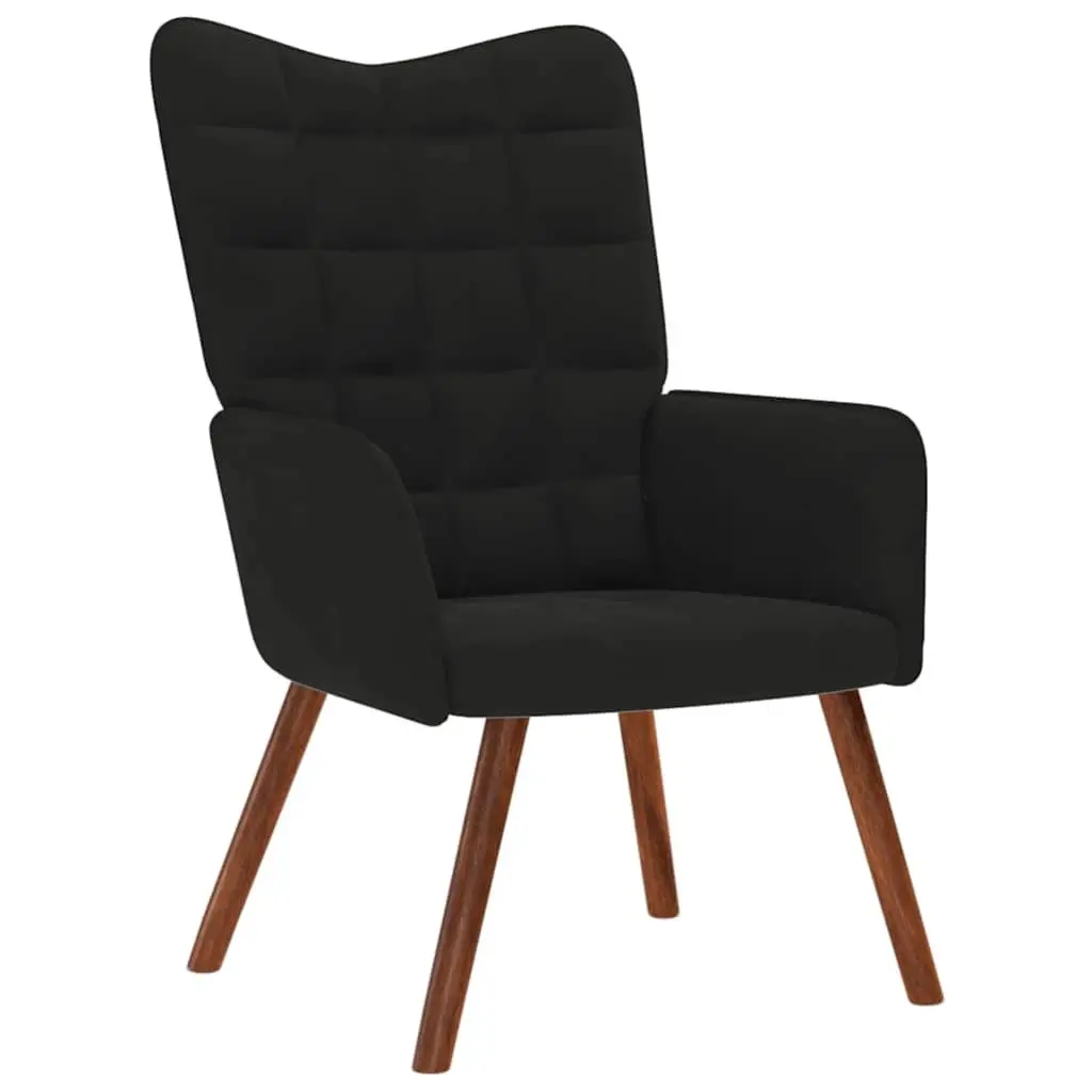 Relaxing Chair with Stool Black Velvet Armchair Recliner Lounge Chair Footstool